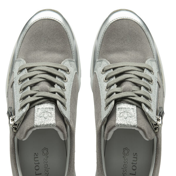 Lotus Sassy Lace-Up Womens Trainers with Functional Outside Zip (Size 3) - Grey & Silver