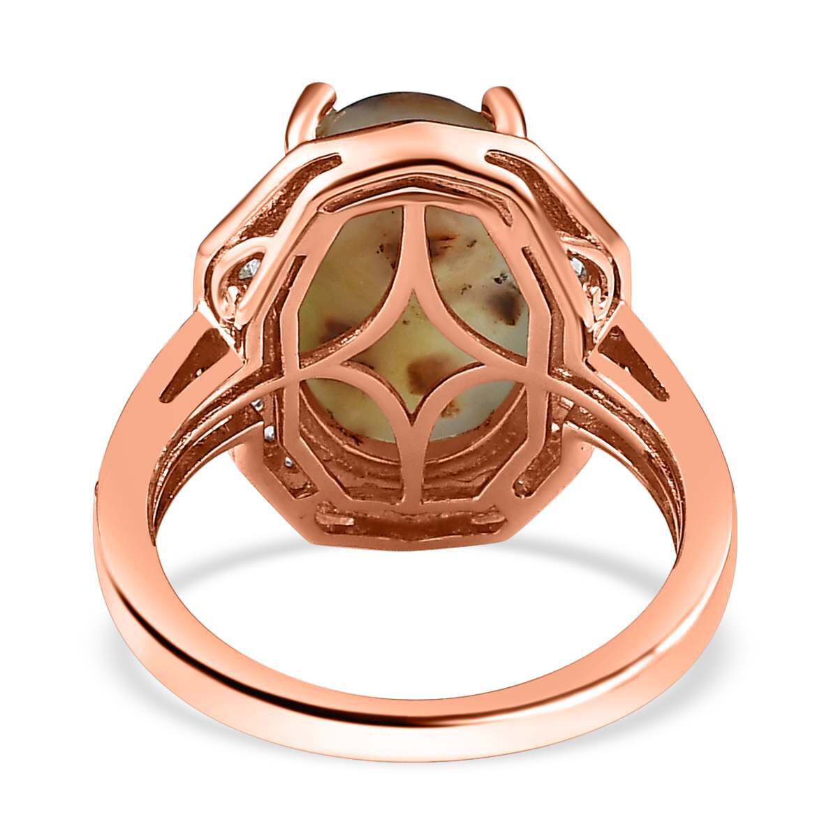 Zimbaprase, Natural White Zircon and Brown Zircon Ring in 18K Vermeil Rose Gold Plated Sterling Silver 6.60 Ct.