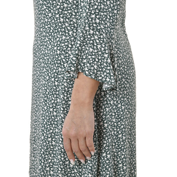 TAMSY 100% Viscose Floral Pattern Dress (Size S, 8-10) - Teal Green