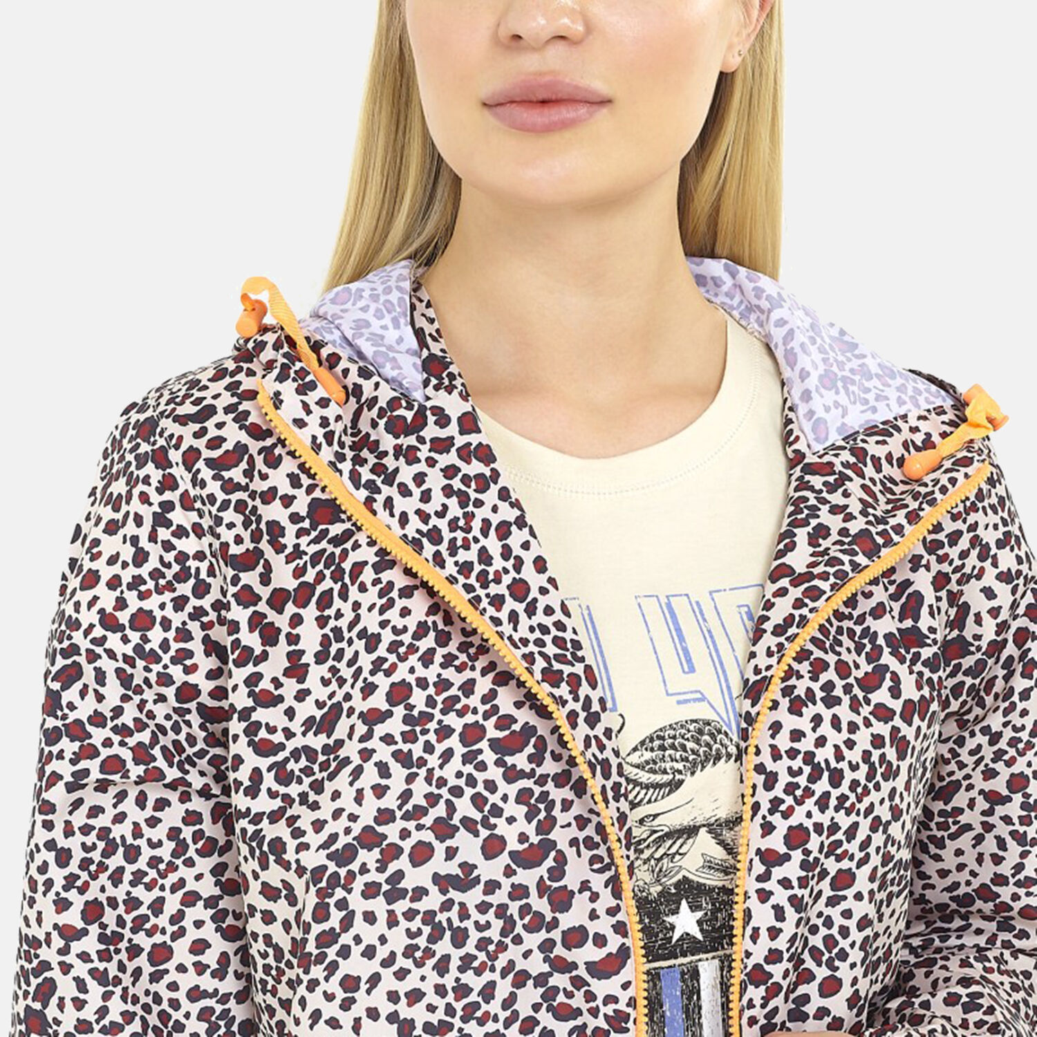 Brave Soul Leopard Pattern Water Resistant Hooded Rain Jackets (Size 18) - Red and Black