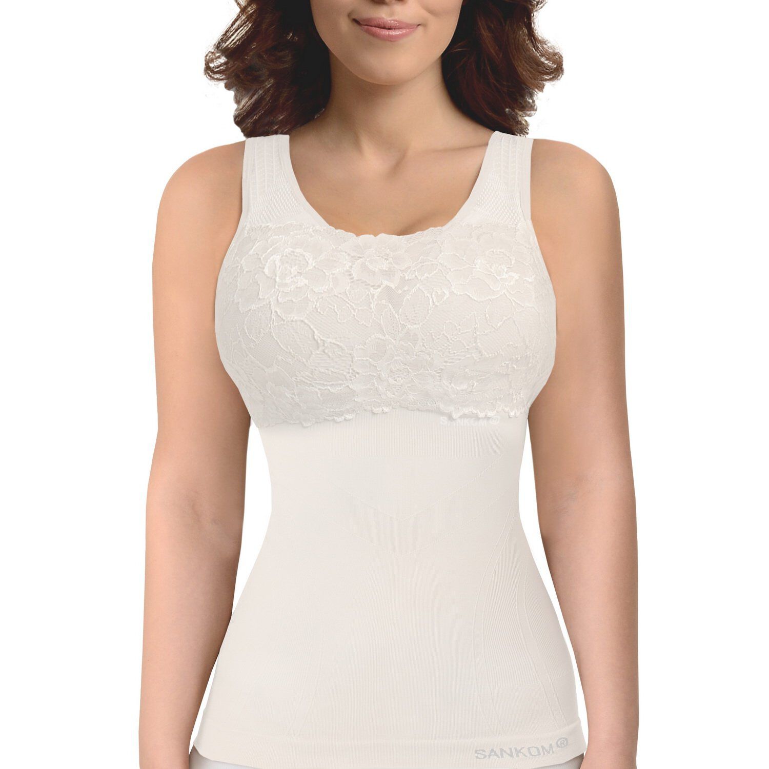 SANKOM SWITZERLAND Patent Vest with Bra and Lace - White Colour (Size XXXL  22 to 24 )