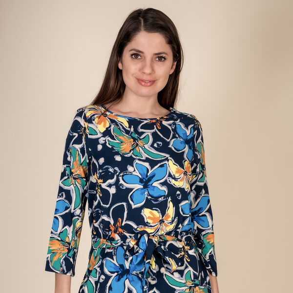 100% Viscose Floral Pattern Plum Dress (Size S,8-10) - Multi