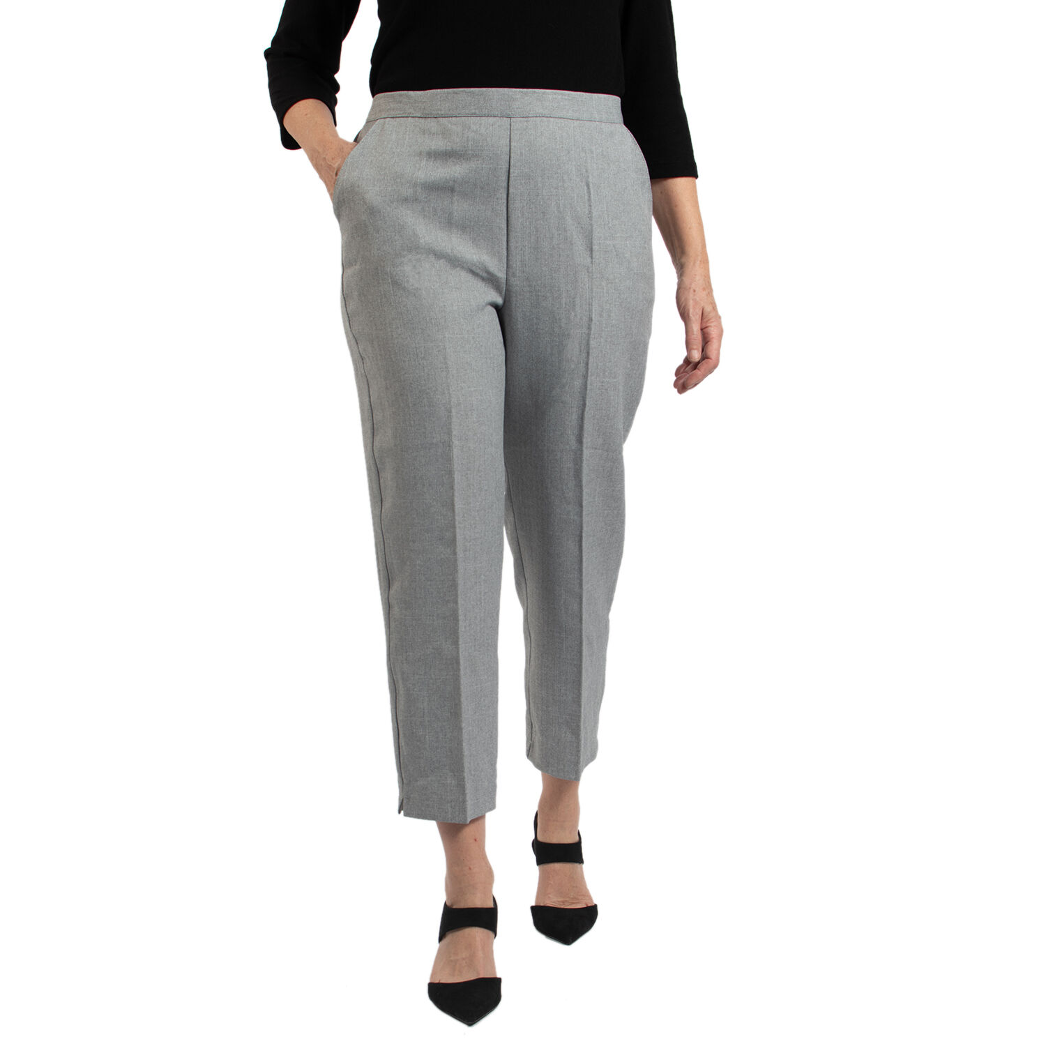 Emma Half Elasticated Comfortable Summer Trousers in Grey (Size 10) Inside Leg - 25in