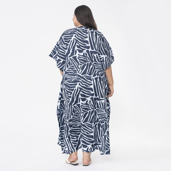 Tamsy Abstract Printed Dress (One Size) - Navy & Light Blue